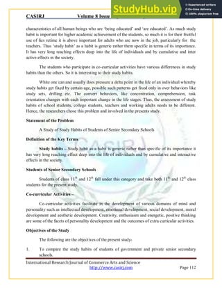 A Study Of Study Habits Of Students Of Senior Secondary Schools | PDF
