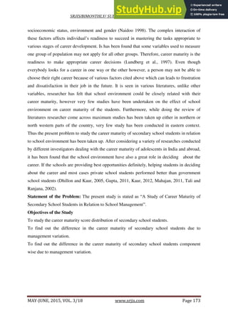A Study On Career Maturity Of Secondary School Students In Relation To ...