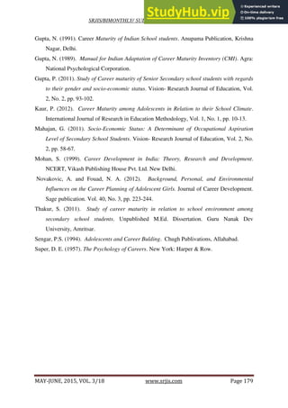 A Study On Career Maturity Of Secondary School Students In Relation To ...