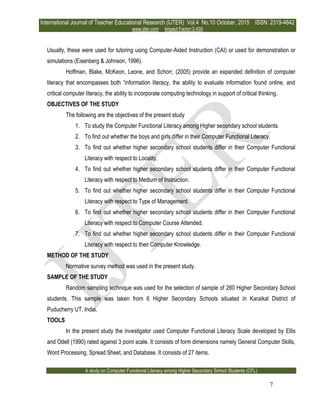 A STUDY ON COMPUTER FUNCTIONAL LITERACY AMONG HIGHER SECONDARY SCHOOL ...