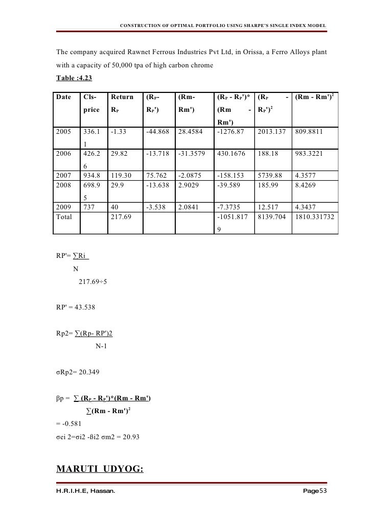 Single index model+portfolio construction