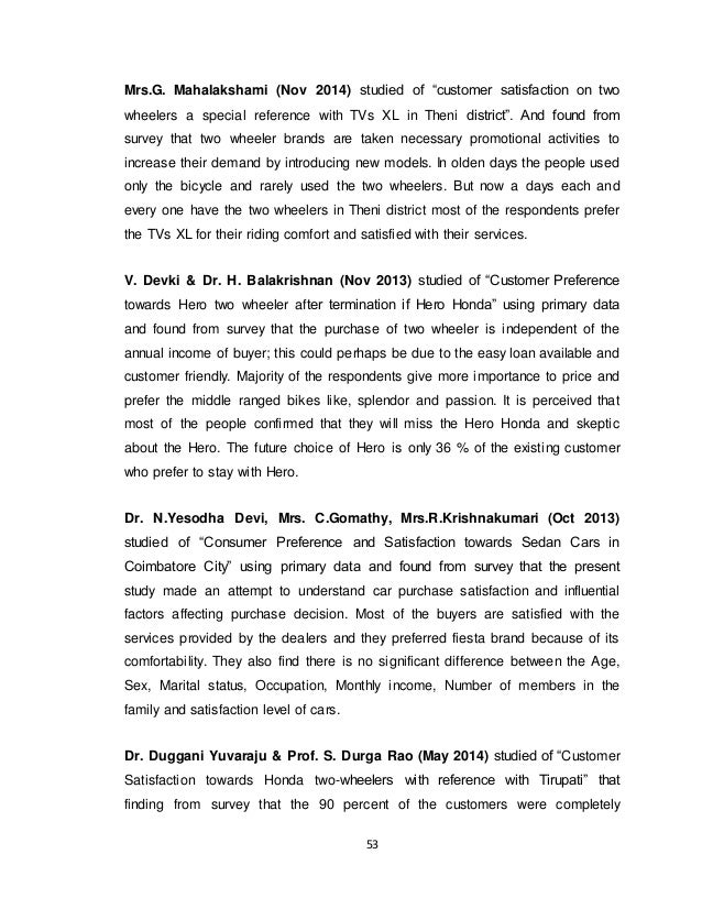Review of literature on customer satisfaction on two wheeler