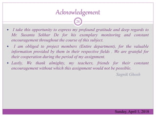 Acknowledgement
 I take this opportunity to express my profound gratitude and deep regards to
Mr. Susanta Sekhar De for h...