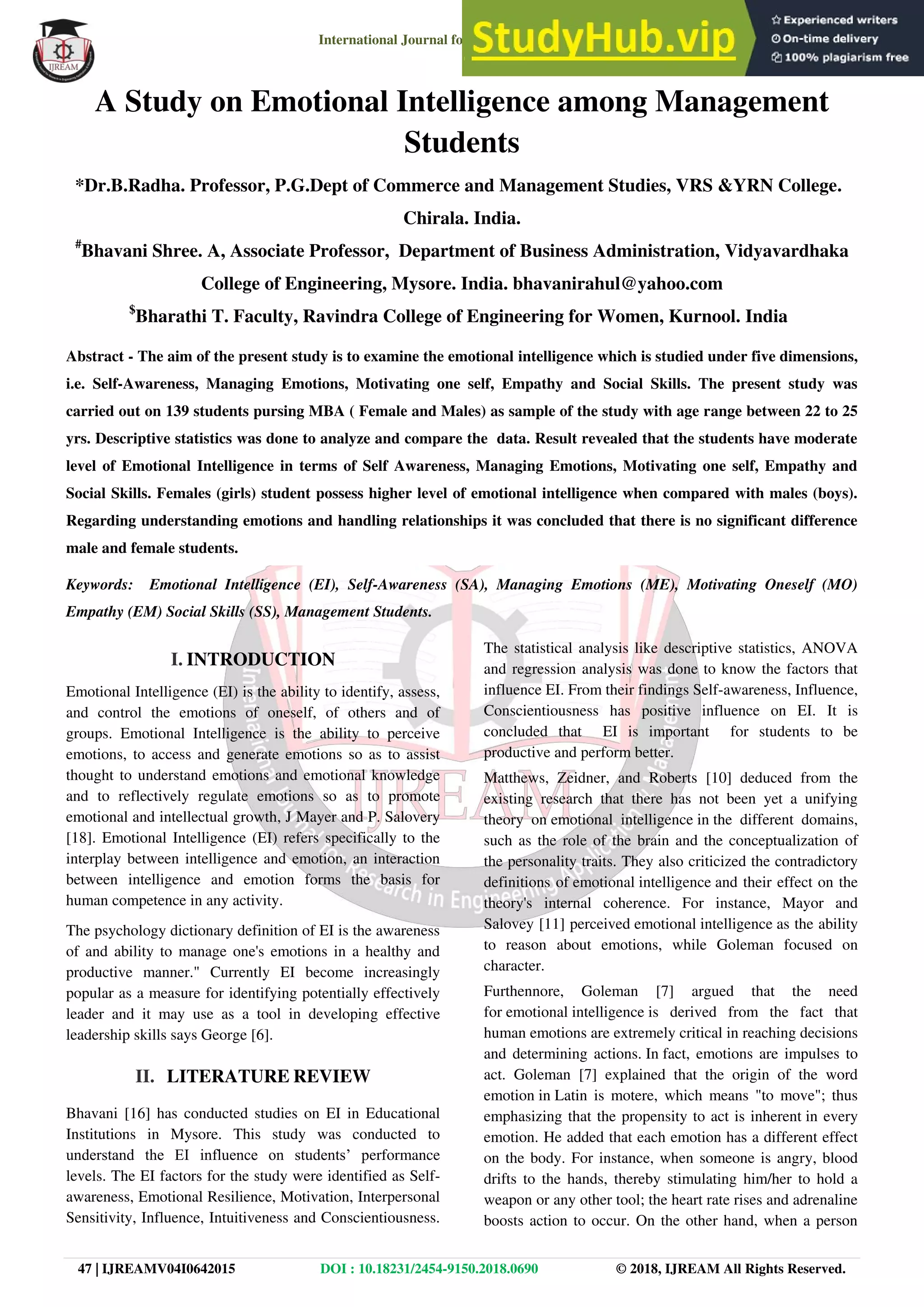 A Study On Emotional Intelligence Among Management Students.Pdf
