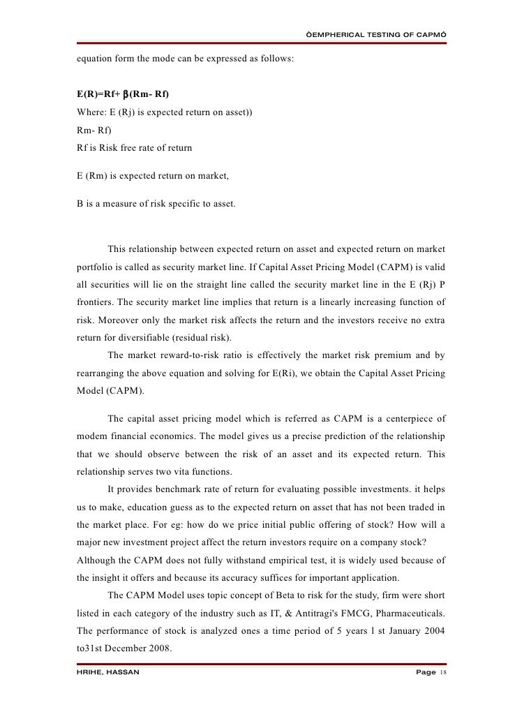 analysis of the capital assets pricing model Capital asset pricing model (capm) is a model which establishes a relationship between the required return and the systematic risk of an investment it estimates the required return as the sum of risk free rate and product of the security’s beta coefficient and equity risk premium. analysis of the capital assets pricing model Capital asset pricing model (capm) is a model which establishes a relationship between the required return and the systematic risk of an investment it estimates the required return as the sum of risk free rate and product of the security’s beta coefficient and equity risk premium.