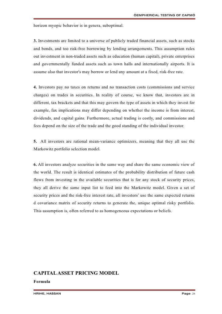 analysis of the capital assets pricing model Capital asset pricing model (capm) is a model which establishes a relationship between the required return and the systematic risk of an investment it estimates the required return as the sum of risk free rate and product of the security’s beta coefficient and equity risk premium. analysis of the capital assets pricing model Capital asset pricing model (capm) is a model which establishes a relationship between the required return and the systematic risk of an investment it estimates the required return as the sum of risk free rate and product of the security’s beta coefficient and equity risk premium.
