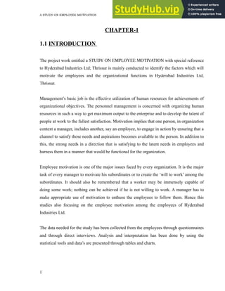 A STUDY ON EMPLOYEE MOTIVATION | PDF