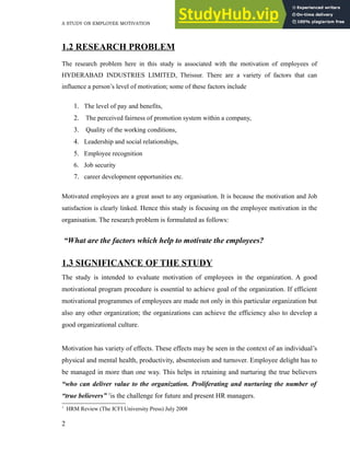 A STUDY ON EMPLOYEE MOTIVATION | PDF