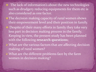 A study on factors affecting decision making of farm women | PPTX