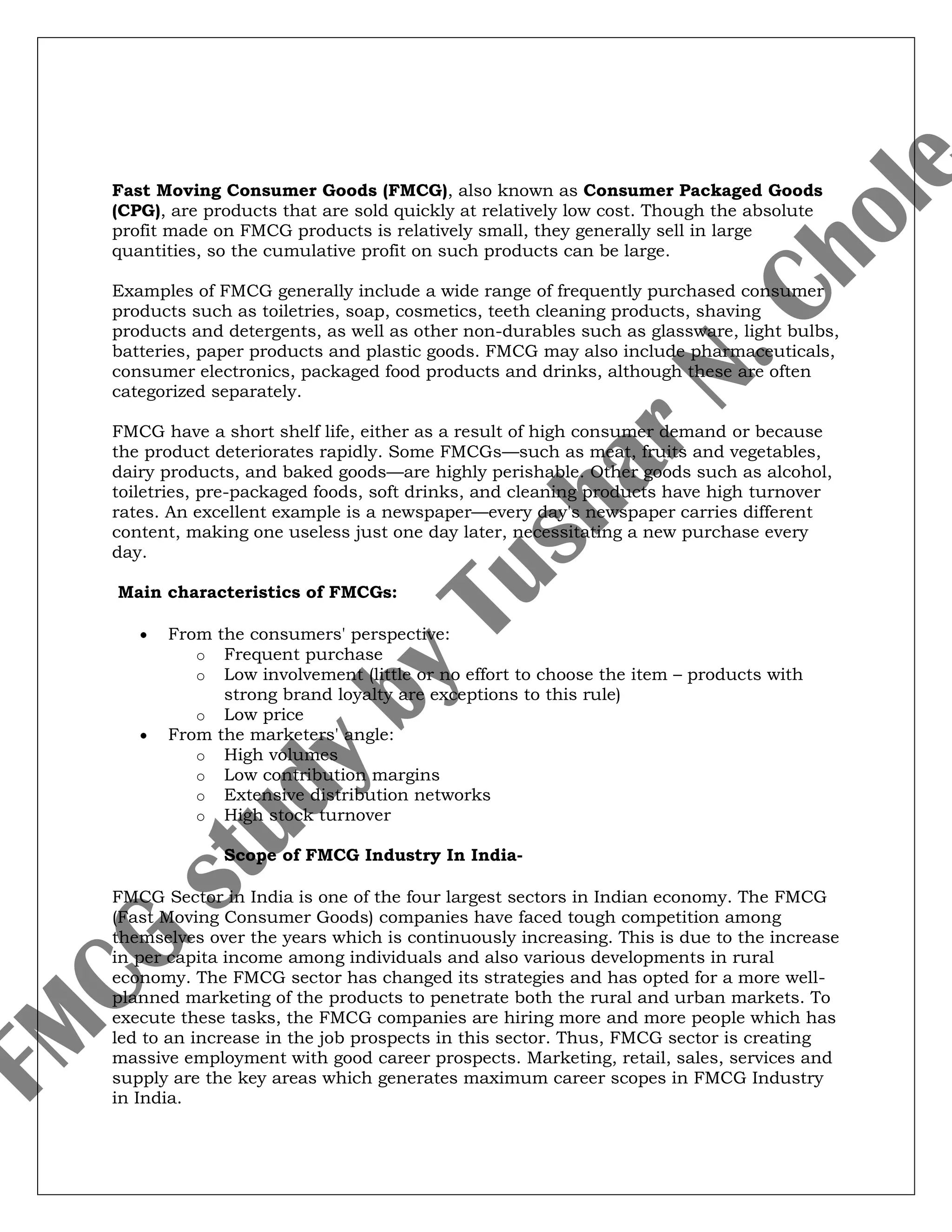 A Study on FMCG by Tushar N. Chole | DOCX