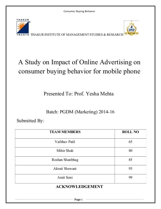 Research paper on impact of advertising on consumer buying behaviour