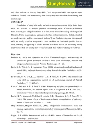 A STUDY ON INTERPERSONAL SKILLS OF COLLEGE STUDENTS | PDF