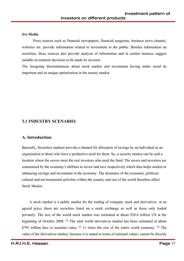 A study on investment pattern of investors on different products
