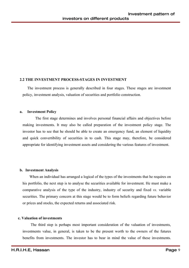 A study on investment pattern of investors on different products
