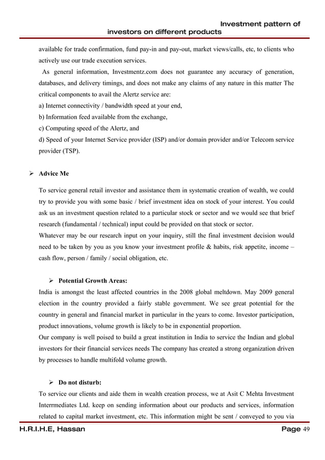 A study on investment pattern of investors on different products