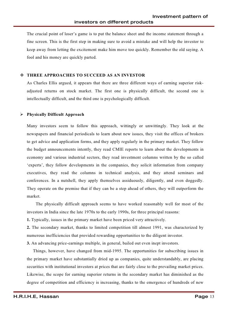a study on investment pattern of investors on different products cond