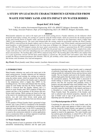 A study on leachate characteristics generated from waste foundry sand ...