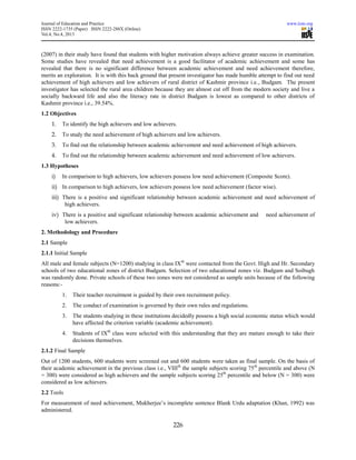 A study on need achievement of high and low achievers | PDF