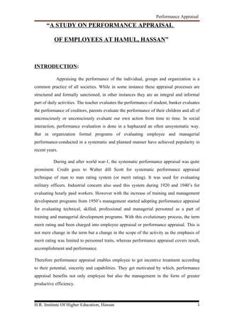 A study on performance appraisal conducted at hamul, hassan | DOC