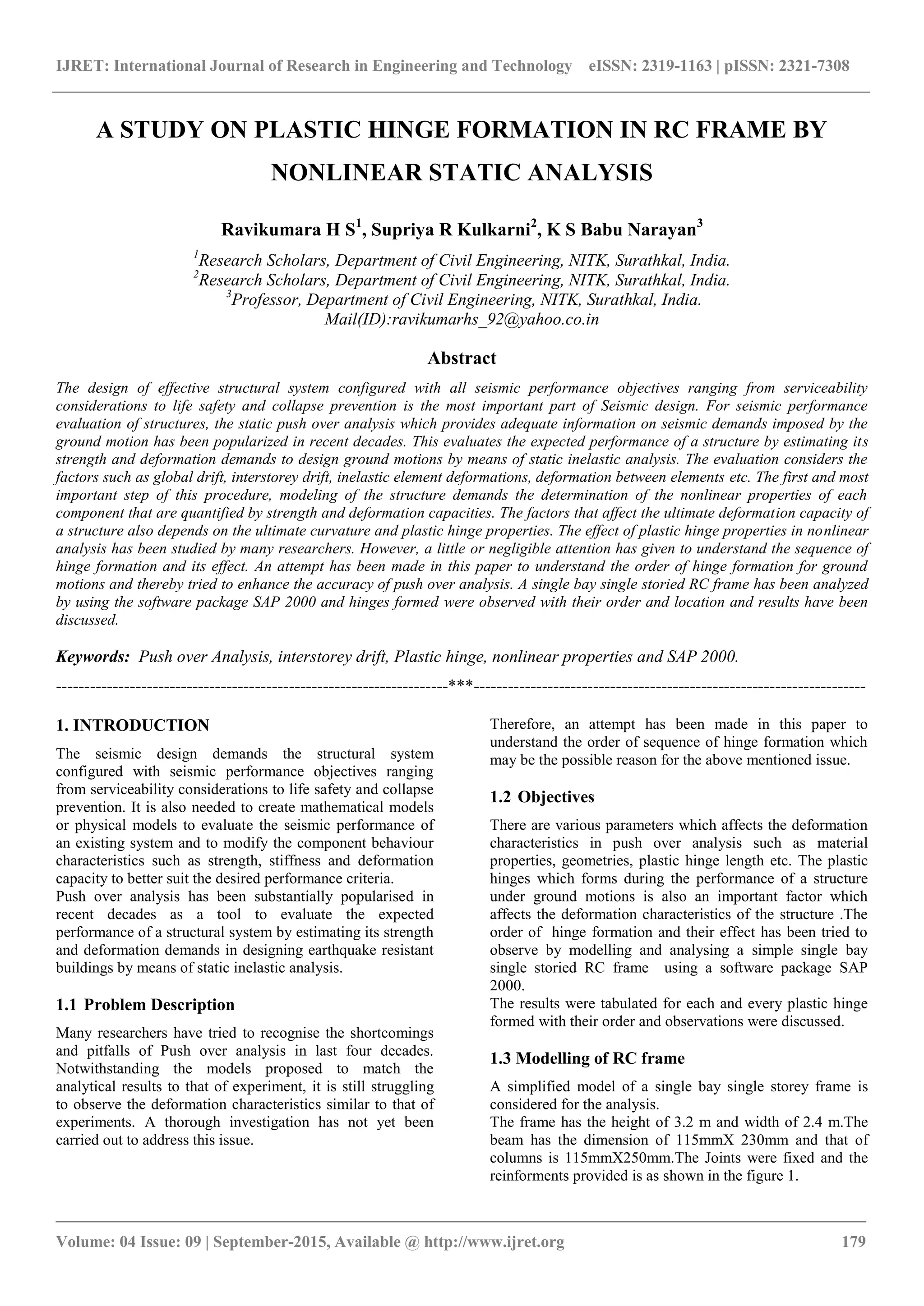 A study on plastic hinge formation in rc frame by static