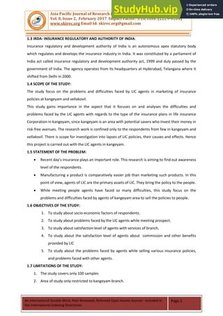 A STUDY ON PROBLEMS AND DIFFICULTIES FACED BY LIC AGENTS WHILE SELLING ...