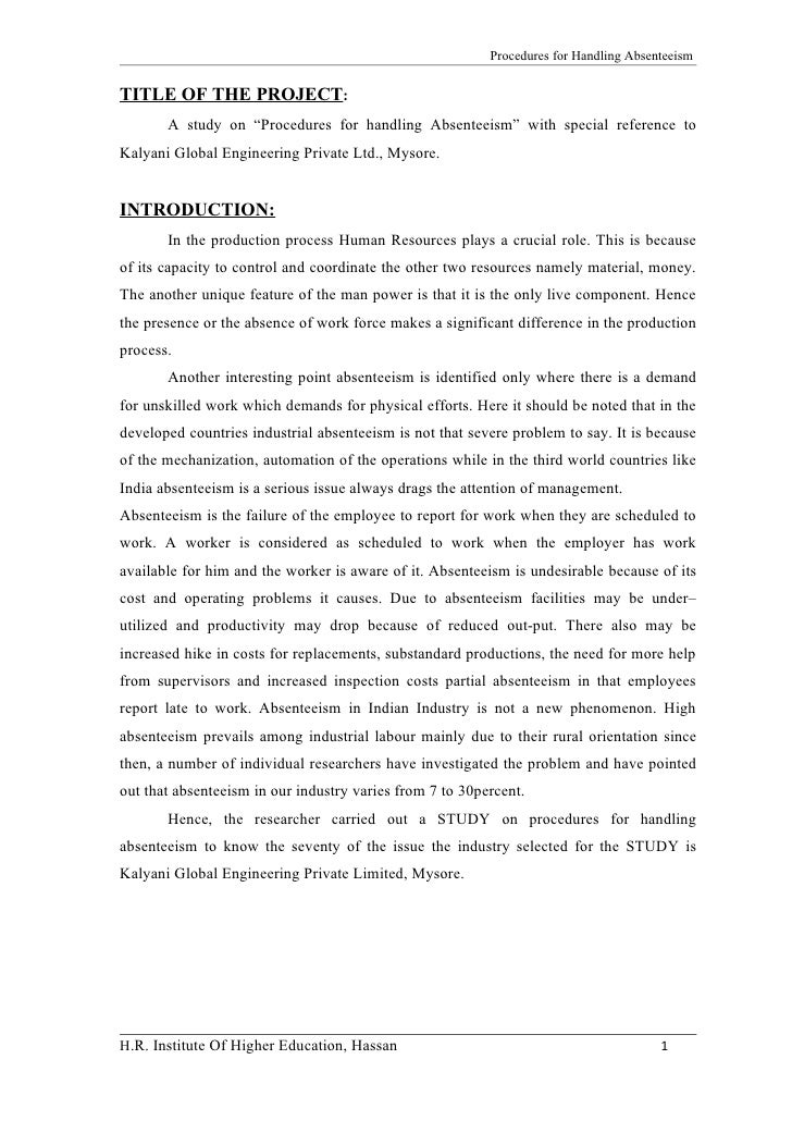 employee absenteeism form