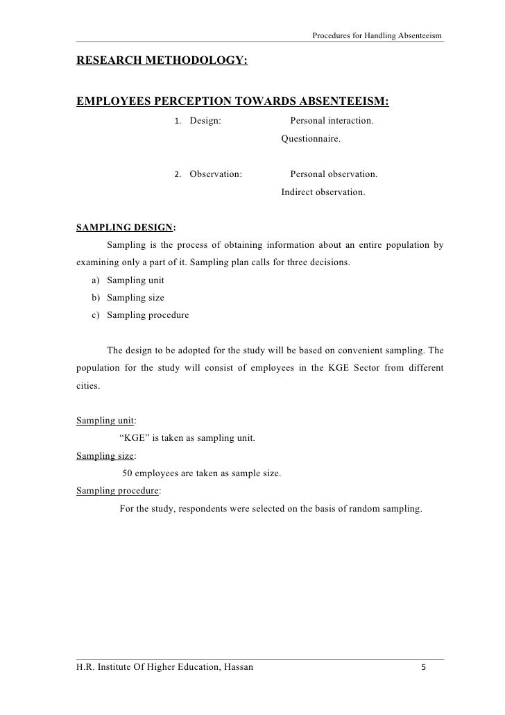 Sample research paper on absenteeism