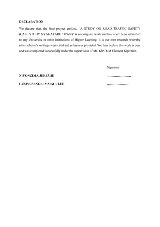 Road Declarations Example A study on road traffic safety project | DOCX