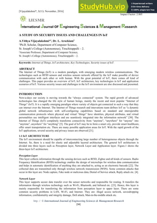 A STUDY ON SECURITY ISSUES AND CHALLENGES IN IoT | PDF