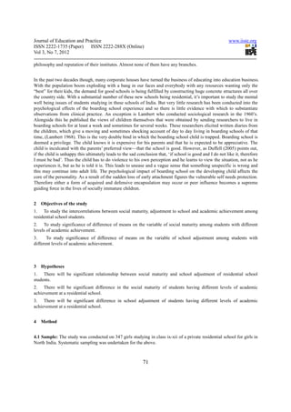A study on social maturity, school adjustment and academic achievement ...