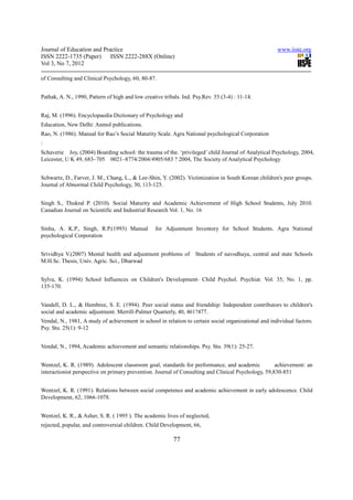 A study on social maturity, school adjustment and academic achievement ...