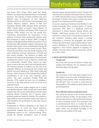 A STUDY ON THE FACTORS INFLUENCING STUDENTS DECISION TO STUDYABROAD | PDF