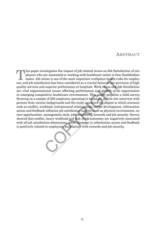 Thesis : A study on the impact of job stress on job satisfaction for ...