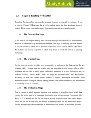 A STUDY ON THE PRACTICE OF TEACHING WRITING SKILLS THE CASE OF BAHIR ...