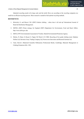 A STUDY ON WASTE DISPOSAL MANAGEMENT IN GARMENT INDUSTRY | PDF