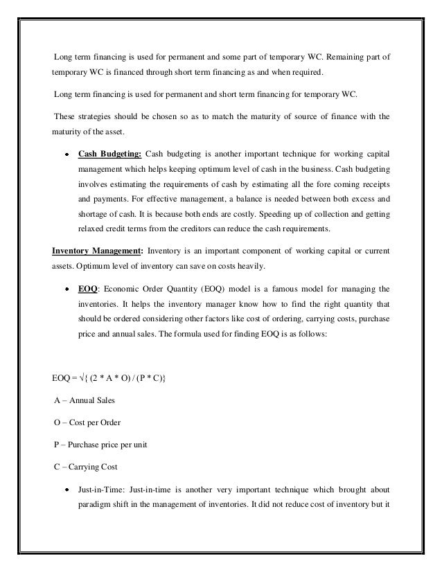 A Study On Working Capital Management A Study On Working Capital Management