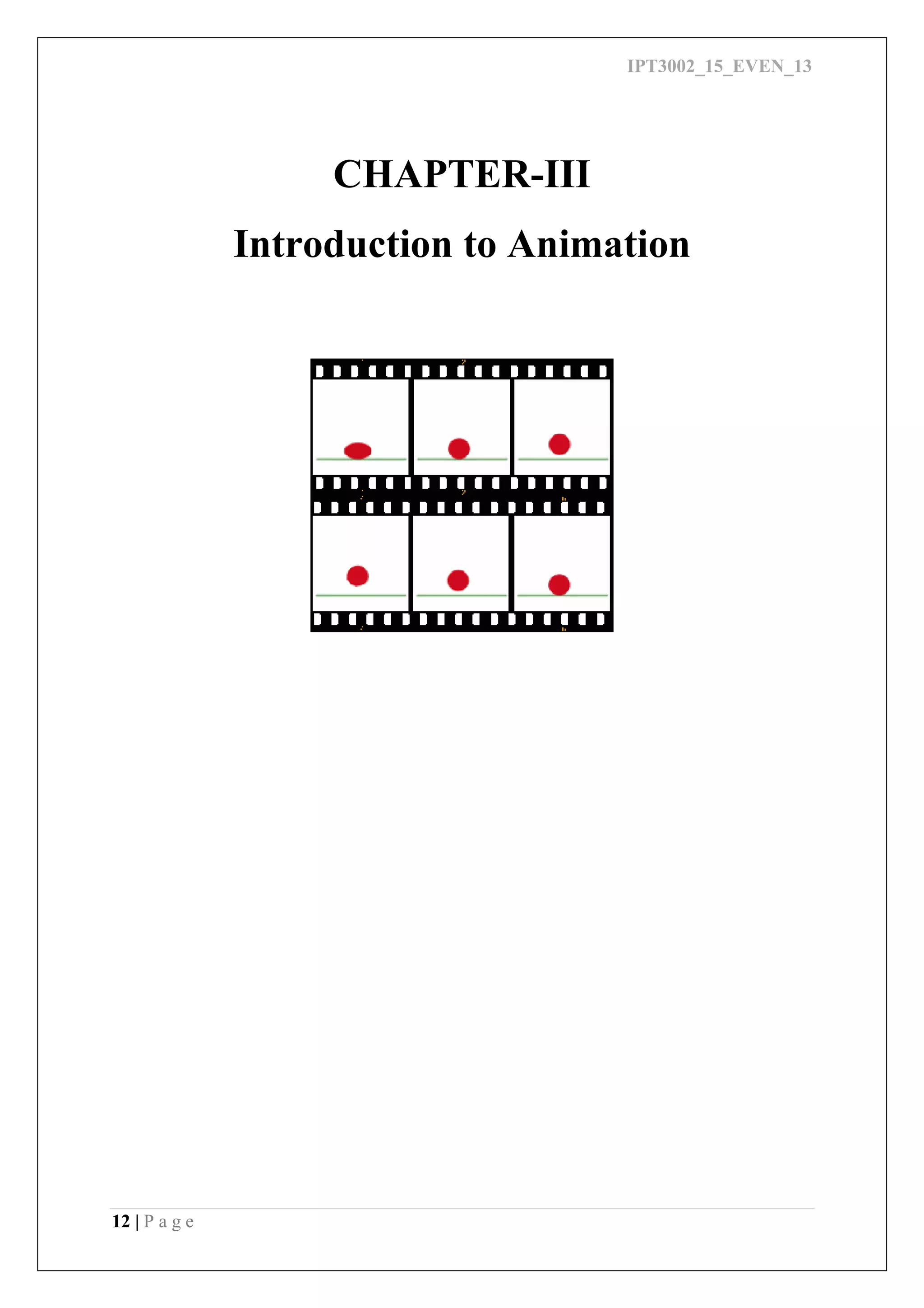 IPT3002_15_EVEN_13
12 | P a g e
CHAPTER-III
Introduction to Animation
 