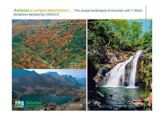 FUENTES DEL NARCEA
Bosque de Muniellos
CAMÍN REAL DE LA MESA
Valle del Lago, Somiedo
OSCOS-EO
La Cascada de La Seimeira, Santa Eulalia de Oscos
Asturias a unique destination … The unique landscapes of mountain with 7 World
Biosphere declared by UNESCO
 