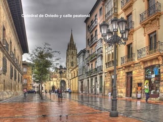 Catedral de Oviedo y calle peatonal
 