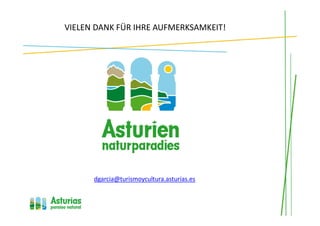 VIELEN DANK FÜR IHRE AUFMERKSAMKEIT!
dgarcia@turismoycultura.asturias.es
 