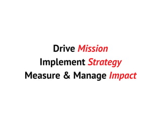Drive Mission
Implement Strategy
Measure & Manage Impact

 