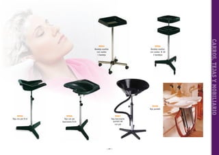 89964
Bandeja auxiliar
con ruedas R. 60
2 bandejas

89968
Teja portátil
89965
Teja con pie R.52

89966
Teja con pie
basculante R.93

89967
Teja basculante
portátil AG
con pie

~ 107 ~

CARROS, TEJAS Y MOBILIARIO

89962
Bandeja auxiliar
con ruedas
1 bandeja

 