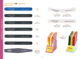 Limas acolchadas
Bolsa 24 unid.

“Tropical Asuer”

38076
Azul

38063
Cebra curva 100/100
Gruesa, 16 unid.

ESTÉTICA Y BELLEZA

38064
Cebra curva 100/180
Gruesa / Mediana, 16 unid.

38078
Cebra recta 100/100
Gruesa, 24 unid.

38071
Gruesa / Mediana

38079
Cebra recta 100/180
Gruesa / Mediana, 24 unid.

38072
Mediana / Fina

38073
Gruesa

38074
Mediana

38049
Expositor 72 limas
acolchadas

38075
Fina

38077
Rombo 180/240
Mediana / Fina,
16 unid.

~ 134 ~

 