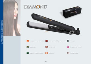 APARATOS ELÉCTRICOS

diamond

40267

Placas de cerámica – tourmalina – teflón

Resistencia cerámica MCH de ultima generación

Auto-apagado

Placas basculantes

Bivoltaje 110-220V

Cable giratorio 360º extra largo

Recuperacion temperatura ultra rápida

Sensor de uso

Tecnologia infrarojos

~ 90 ~

 