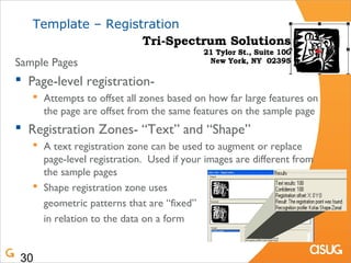 Template – Registration


Sample Pages
 Page-level registration-
    Attempts to offset all zones based on how far large...