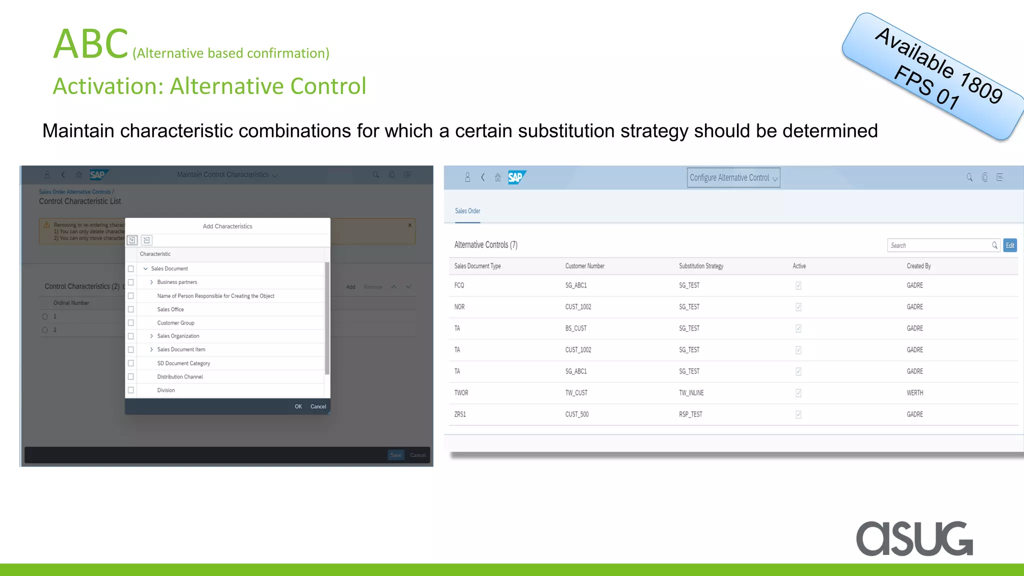 ABC(Alternative based confirmation)
Activation: Alternative Control
Maintain characteristic combinations for which a certain substitution strategy should be determined
 