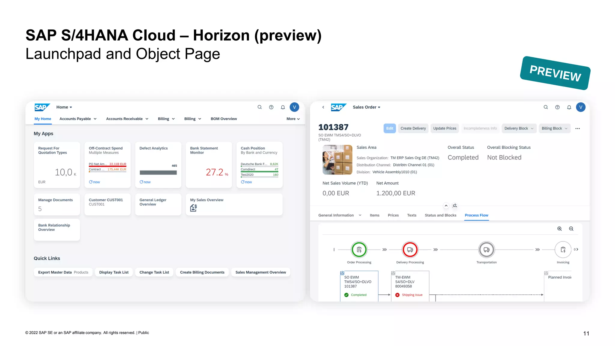 11
© 2022 SAP SE or an SAP affiliate company. All rights reserved. | Public
SAP S/4HANA Cloud – Horizon (preview)
Launchpad and Object Page
 