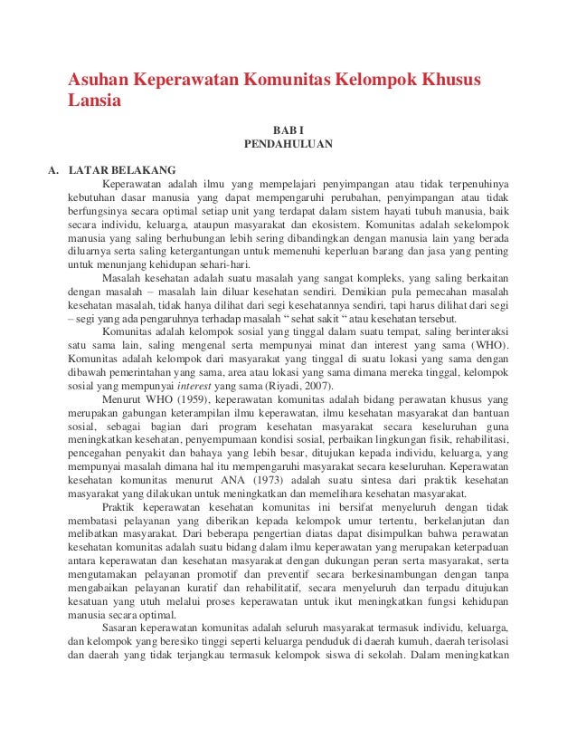Asuhan Keperawatan Komunitas Kelompok Khusus Lansia Asuhan Keperawatan Komunitas Kelompok Khusus Lansia