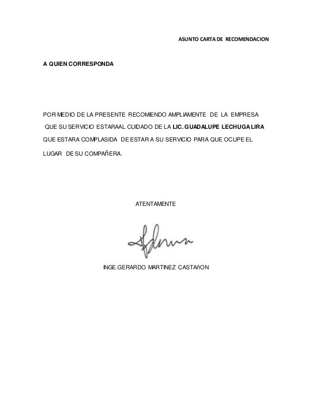 carta de referencia de trabajo