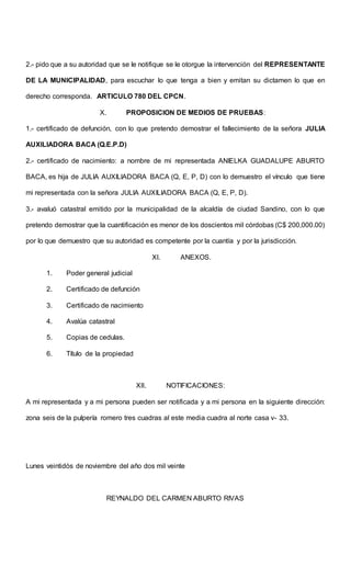 MODELO DE ACCION DE DECLARACIÓN DE HEREDEROS - NICARAGUA